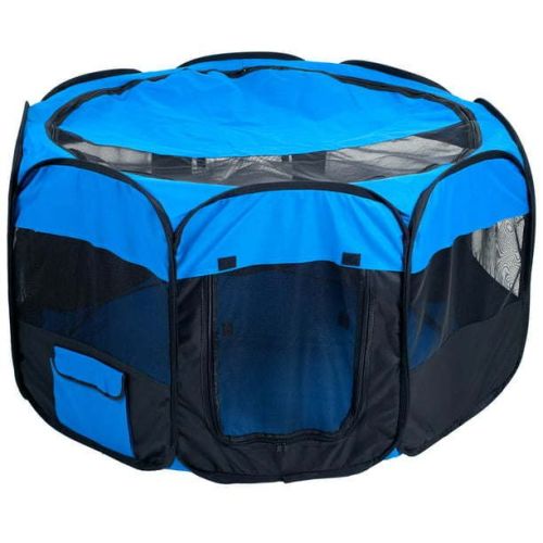 Pop Up Dog Playpen, Blue/Black, 42"L x 42"W x 25"H